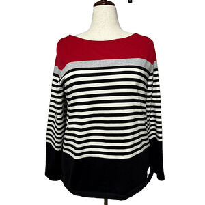 Talbots Top Womens XL Red Black White Colorblock Nautical Striped Boat Neck Knit